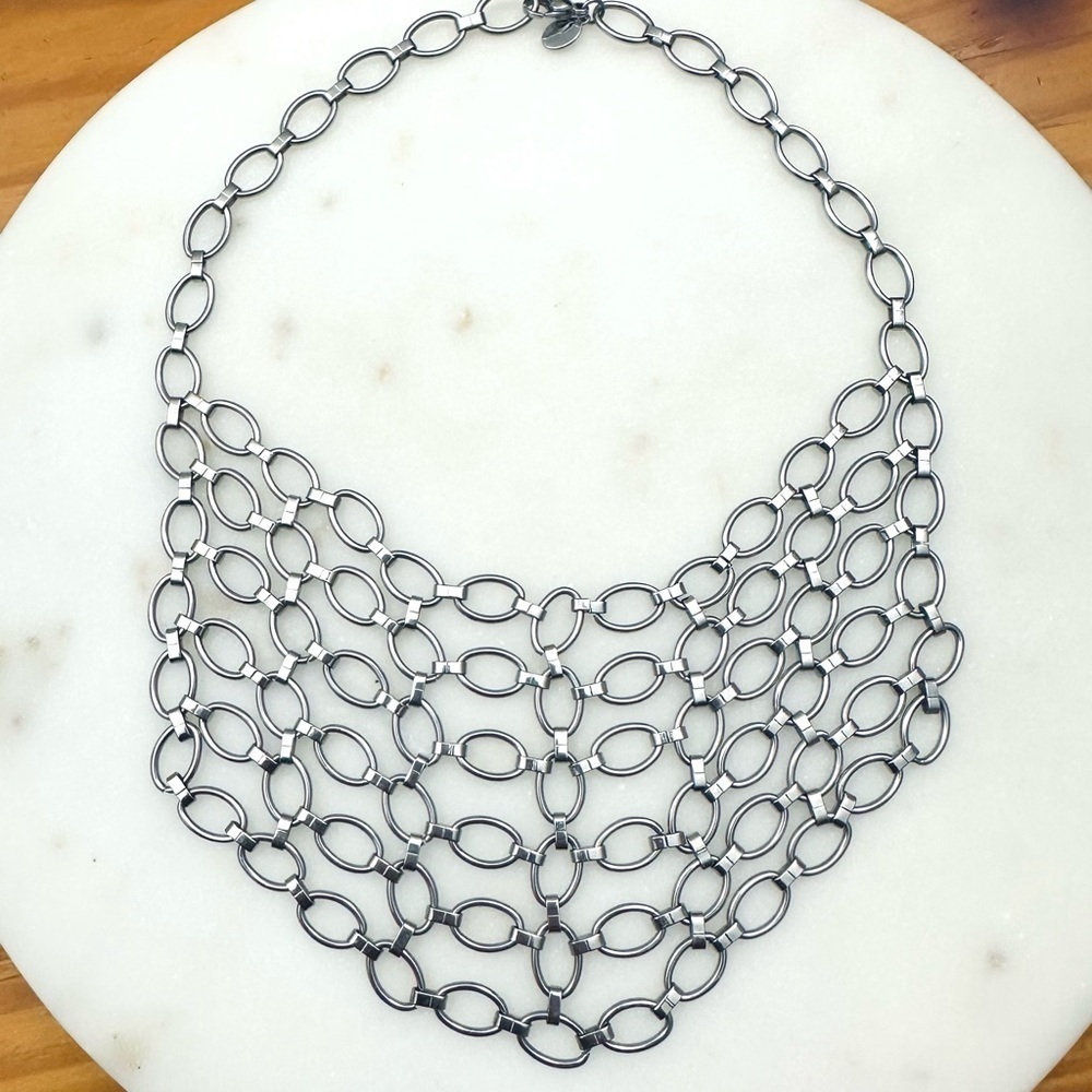 Chainmail Bib Oval Link Stainless Steel Statement Necklace - Picture 13 of 13